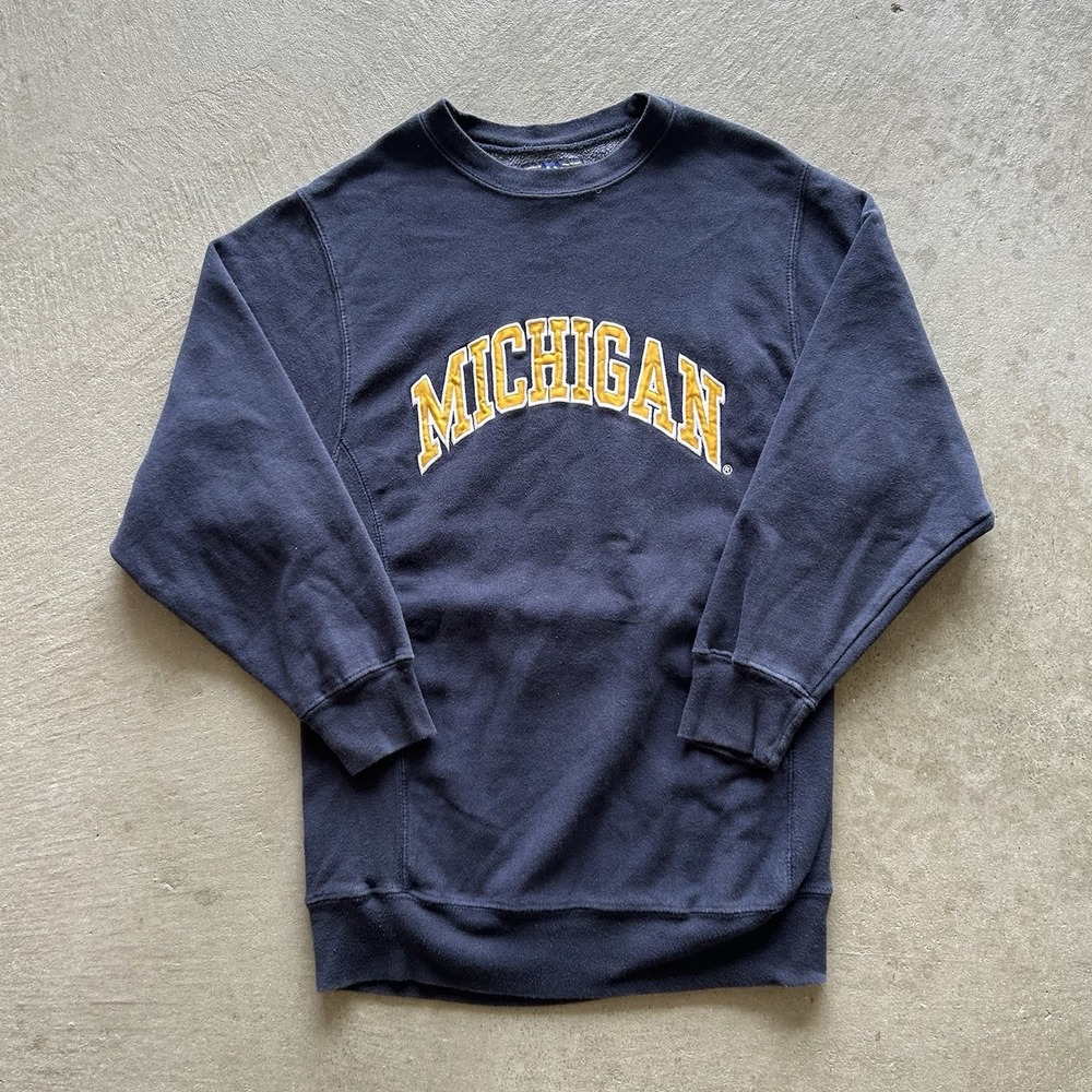 Vintage 90s Michigan Wolverines Sweatshirt Size XS Navy Blue University Crewneck